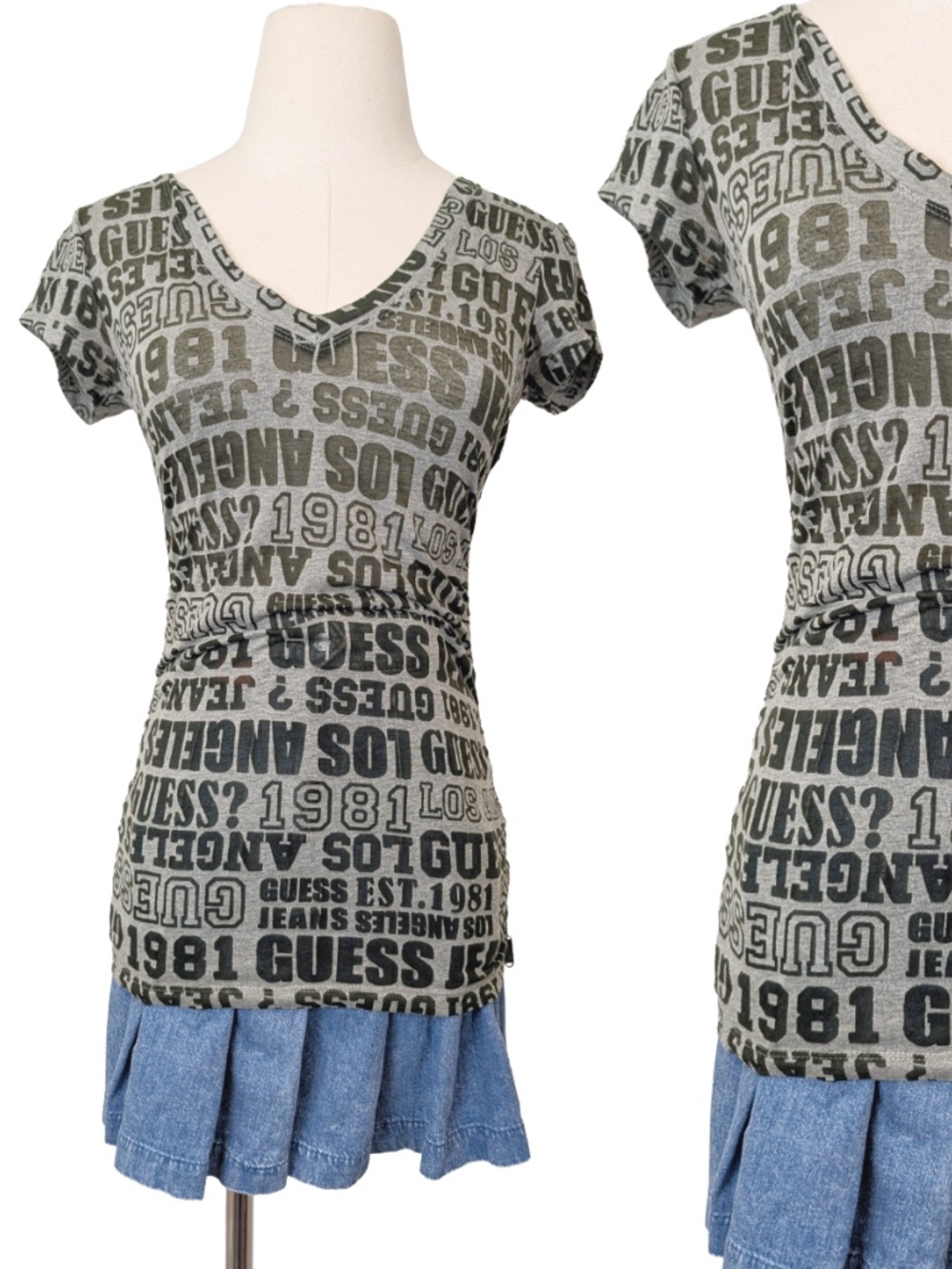 Y2K Guess Fitted Short Sleeve Shirt Long Logo